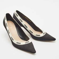 Dior Black Technical Fabric J'Adior Embroidered Pointed Toe Pumps Size 41