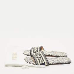 مملوكة مسبقًا Dior Navy Blue Embroidered Canvas Dway Flat Slides Size 39