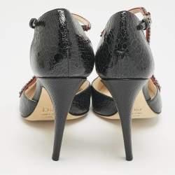 Dior Black Leather Crystal Embellished T Strap Pointed Toe Pumps Size 39.5
