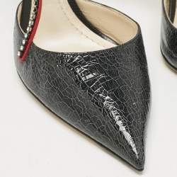 Dior Black Leather Crystal Embellished T Strap Pointed Toe Pumps Size 39.5