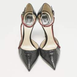 Dior Black Leather Crystal Embellished T Strap Pointed Toe Pumps Size 39.5