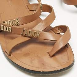 Dior Brown Leather J'adior Criss Cross Strappy Flat Sandals Size 40.5
