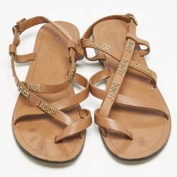 Dior Brown Leather J'adior Criss Cross Strappy Flat Sandals Size 40.5
