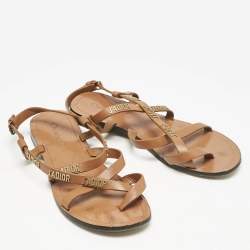Dior Brown Leather J'adior Criss Cross Strappy Flat Sandals Size 40.5
