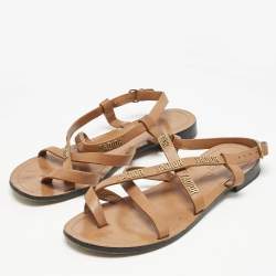 Dior Brown Leather J'adior Criss Cross Strappy Flat Sandals Size 40.5