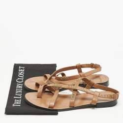 Dior Brown Leather J'adior Criss Cross Strappy Flat Sandals Size 40.5