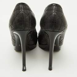 Dior Black Cannage Leather Bow Peep Toe Platform Pumps Size 37.5