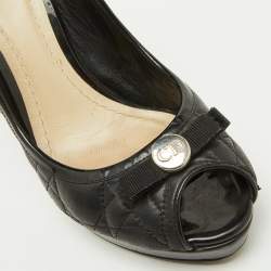 Dior Black Cannage Leather Bow Peep Toe Platform Pumps Size 37.5