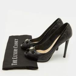 Dior Black Cannage Leather Bow Peep Toe Platform Pumps Size 37.5