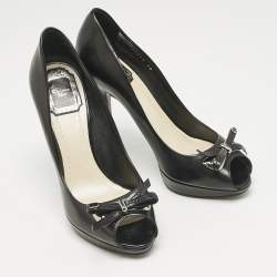 Pre Owned Dior Black Leather Dandy Peep Toe Pumps Size 38