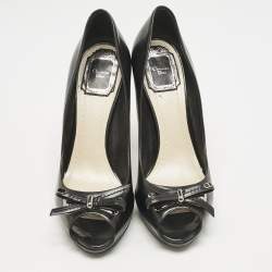 Pre Owned Dior Black Leather Dandy Peep Toe Pumps Size 38