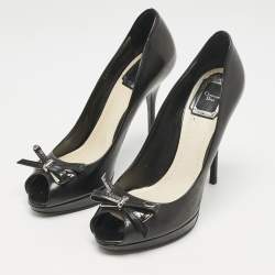Pre Owned Dior Black Leather Dandy Peep Toe Pumps Size 38