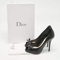 Pre Owned Dior Black Leather Dandy Peep Toe Pumps Size 38
