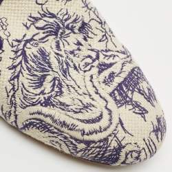 Dior Blue/Beige Embroidered Canvas Toile De Jouy Flat Mules Size 39.5