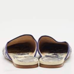 Dior Blue/Beige Embroidered Canvas Toile De Jouy Flat Mules Size 39.5