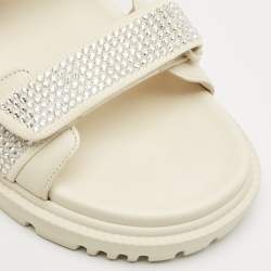 Pre Owned Dior Cream Leather  Crystal Embellished DiorAct Sandals Size 36.5