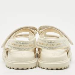 Pre Owned Dior Cream Leather  Crystal Embellished DiorAct Sandals Size 36.5