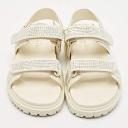Pre Owned Dior Cream Leather  Crystal Embellished DiorAct Sandals Size 36.5