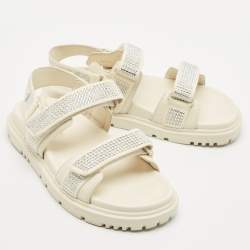 Pre Owned Dior Cream Leather  Crystal Embellished DiorAct Sandals Size 36.5