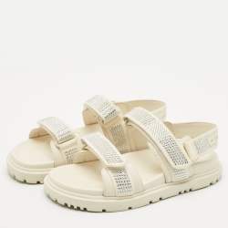 Pre Owned Dior Cream Leather  Crystal Embellished DiorAct Sandals Size 36.5