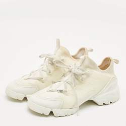 Dior White Fabric and PVC Mesh D-Connect Sneakers Size 39