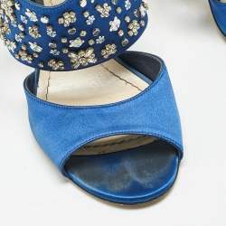 Dior Blue Satin Embellished Slingback Sandals Size 41