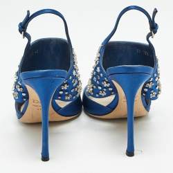 Dior Blue Satin Embellished Slingback Sandals Size 41