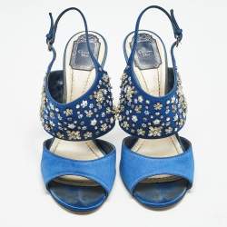 Dior Blue Satin Embellished Slingback Sandals Size 41