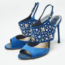 Dior Blue Satin Embellished Slingback Sandals Size 41