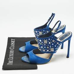 Dior Blue Satin Embellished Slingback Sandals Size 41