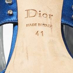 Dior Blue Satin Embellished Slingback Sandals Size 41