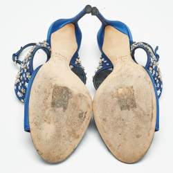 Dior Blue Satin Embellished Slingback Sandals Size 41