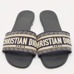 Dior Multicolor Embroidered Canvas Dway Flat Slide Sandals Size 38.5