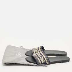 Dior Multicolor Embroidered Canvas Dway Flat Slide Sandals Size 38.5