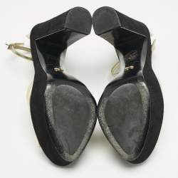 Dior Gold Leather and Suede Block Heel Ankle Strap Sandals Size 37.5