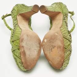 Pre Owned Dior Green Python Leather Knot Detail Ankle Strap Platform Pumps Size 38.5