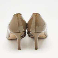 Pre Owned Dior Brown Patent Leather Logo Round Toe Pumps Size 36.5