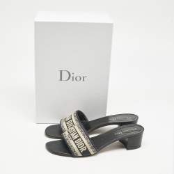 Dior Navy Blue Embroidered Canvas Dway Slide Sandals Size 41