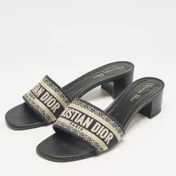 Dior Navy Blue Embroidered Canvas Dway Slide Sandals Size 41