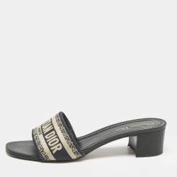 Dior Navy Blue Embroidered Canvas Dway Slide Sandals Size 41