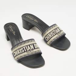 Dior Navy Blue Embroidered Canvas Dway Slide Sandals Size 41