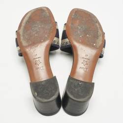 Dior Navy Blue Embroidered Canvas Dway Slide Sandals Size 41