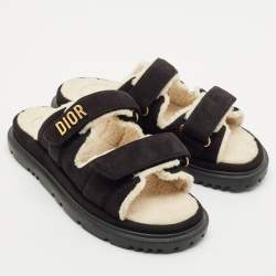 Dior Black Suede DiorAct Flat Sandals Size 39.5