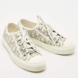 Dior Grey/White Canvas Walk'n'Dior Lace Up Sneakers Size 39