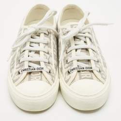 Dior Grey/White Canvas Walk'n'Dior Lace Up Sneakers Size 39