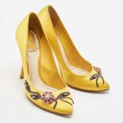 Dior Yellow Satin Embellished Pointed Toe Pumps Size 38