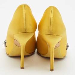 Dior Yellow Satin Embellished Pointed Toe Pumps Size 38