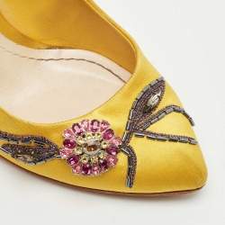 Dior Yellow Satin Embellished Pointed Toe Pumps Size 38