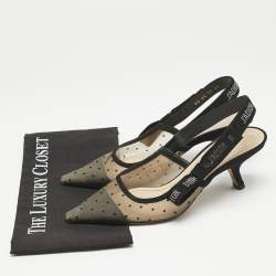 Dior Black Mesh and Suede J'Adior Studded Slingback Pumps Size 41