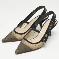 Dior Black Mesh and Suede J'Adior Studded Slingback Pumps Size 41